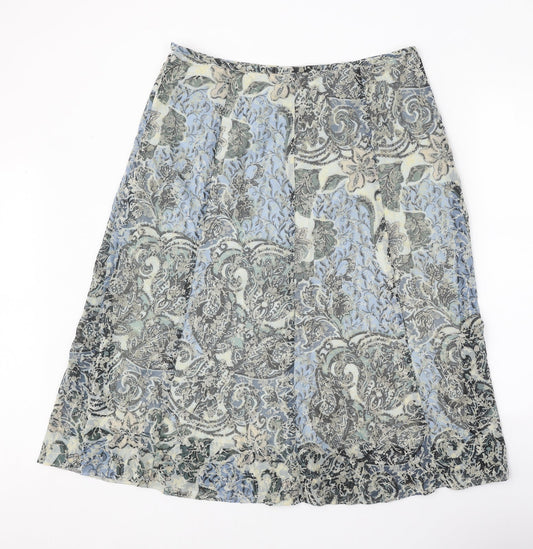 Classic Womens Beige Geometric Polyester Swing Skirt Size 14 Zip