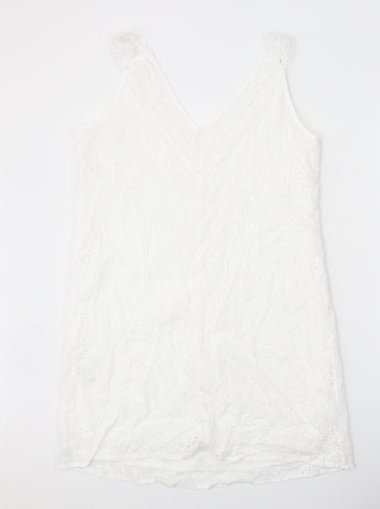 SheIn Womens White Floral Polyester A-Line Size L V-Neck Pullover