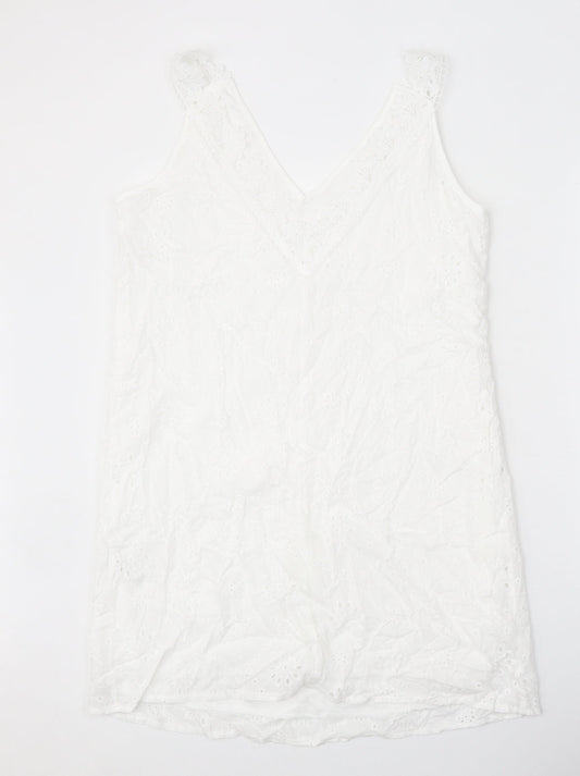 SheIn Womens White Floral Polyester A-Line Size L V-Neck Pullover