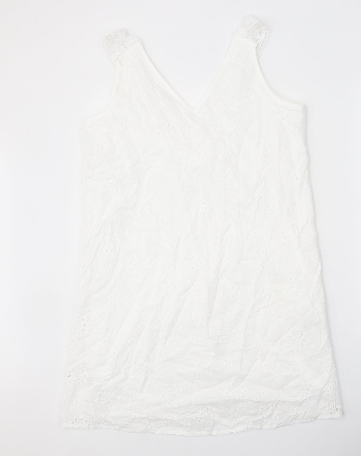 SheIn Womens White Floral Polyester A-Line Size L V-Neck Pullover