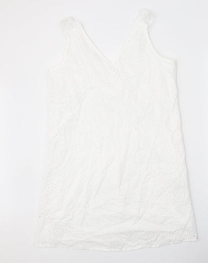 SheIn Womens White Floral Polyester A-Line Size L V-Neck Pullover