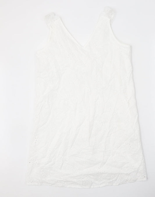 SheIn Womens White Floral Polyester A-Line Size L V-Neck Pullover