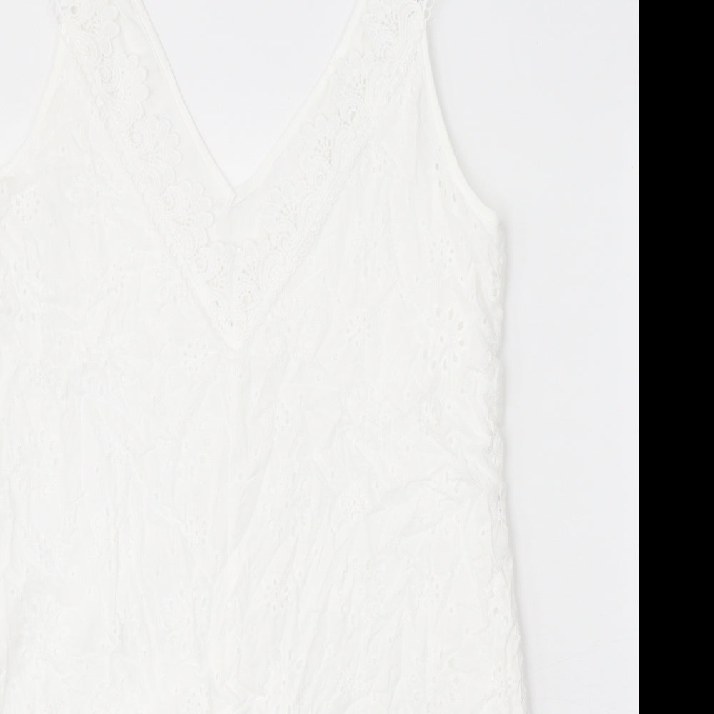 SheIn Womens White Floral Polyester A-Line Size L V-Neck Pullover