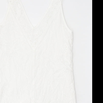 SheIn Womens White Floral Polyester A-Line Size L V-Neck Pullover