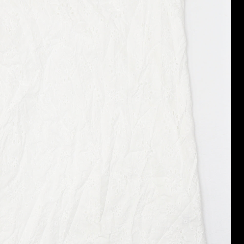 SheIn Womens White Floral Polyester A-Line Size L V-Neck Pullover