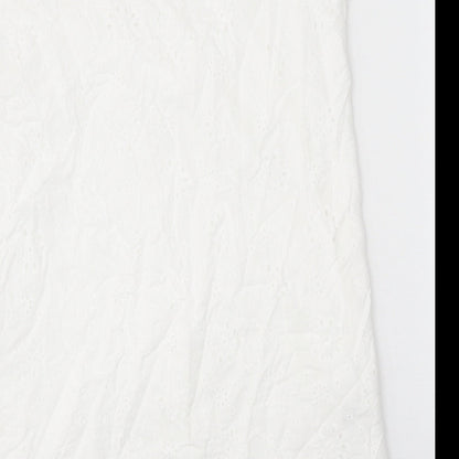 SheIn Womens White Floral Polyester A-Line Size L V-Neck Pullover