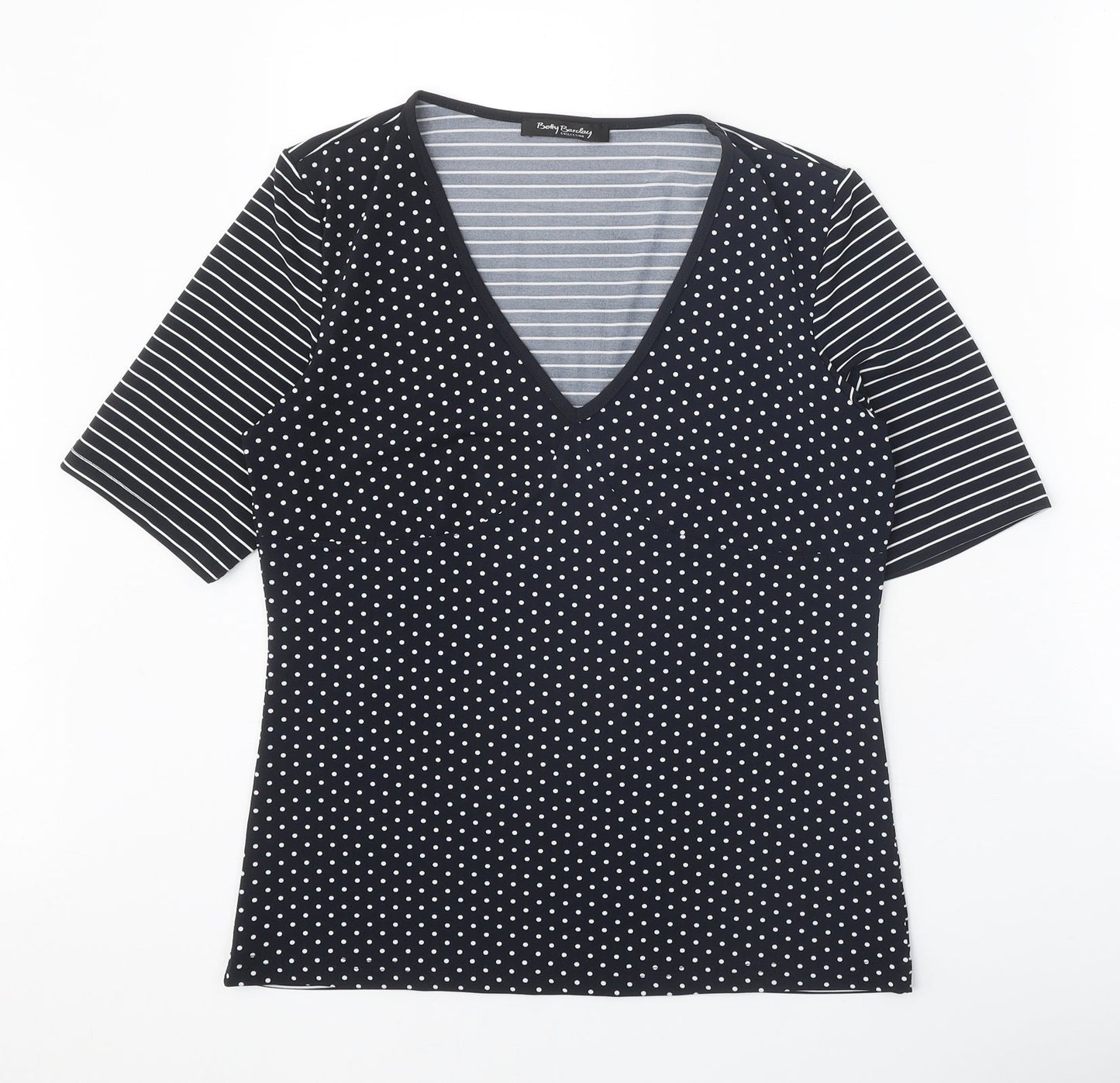 Betty Barclay Womens Black Polka Dot Polyester Basic T-Shirt Size 14 V-Neck - Striped