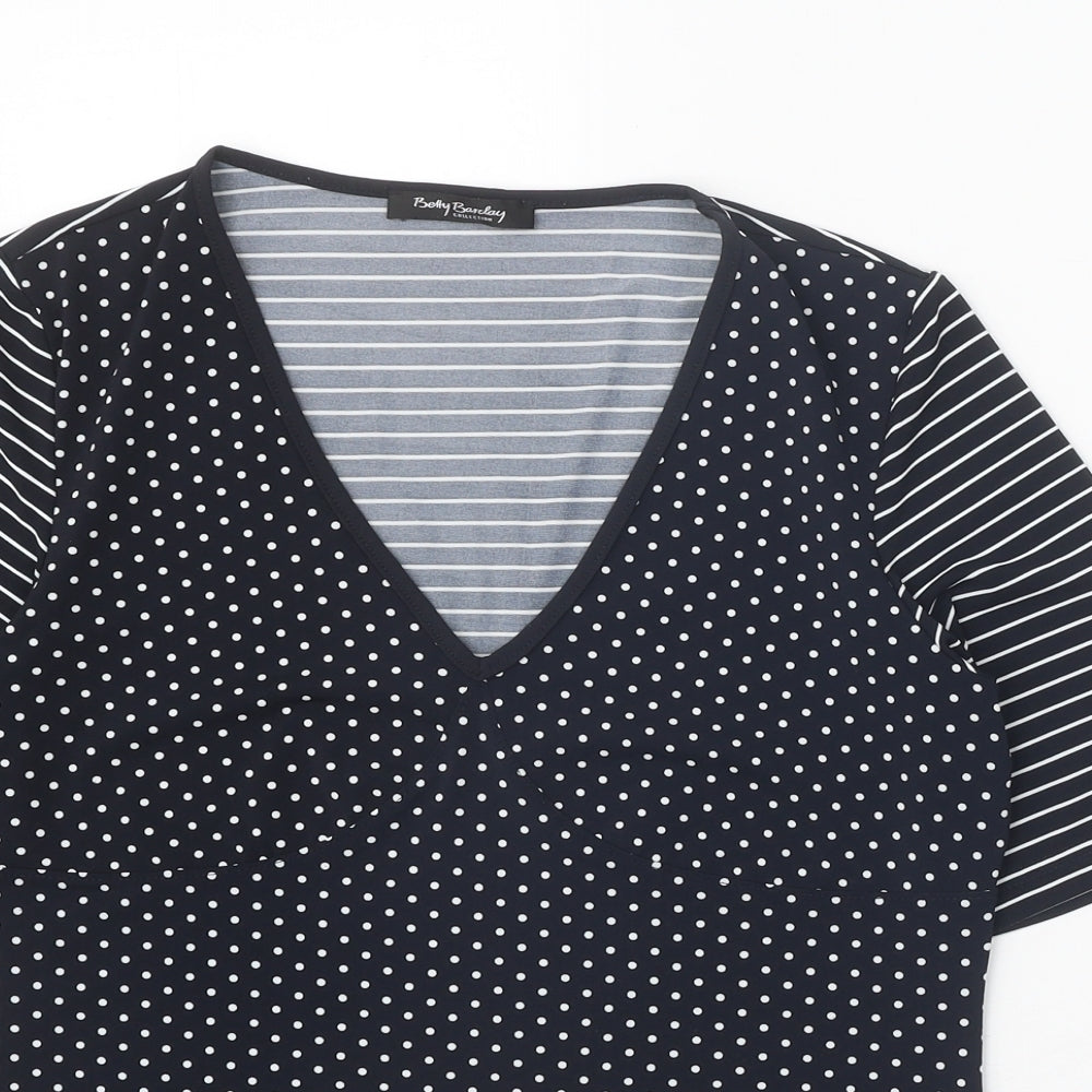 Betty Barclay Womens Black Polka Dot Polyester Basic T-Shirt Size 14 V-Neck - Striped