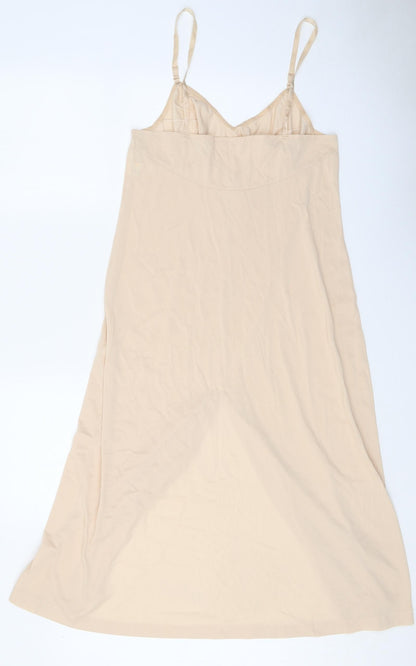 Vassarette Womens Beige Nylon Slip Dress Size 8 V-Neck Pullover