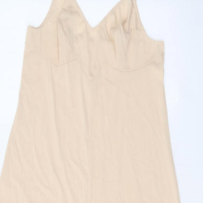 Vassarette Womens Beige Nylon Slip Dress Size 8 V-Neck Pullover