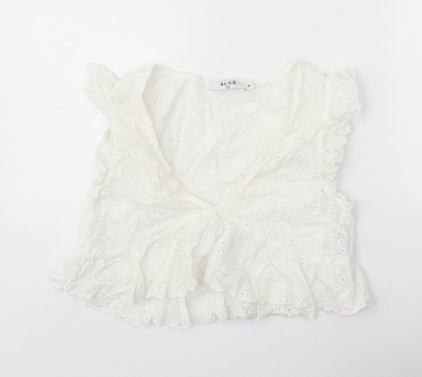 Nakd Womens White 100% Cotton Basic Blouse Size 8 V-Neck