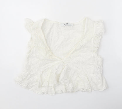Nakd Womens White 100% Cotton Basic Blouse Size 8 V-Neck