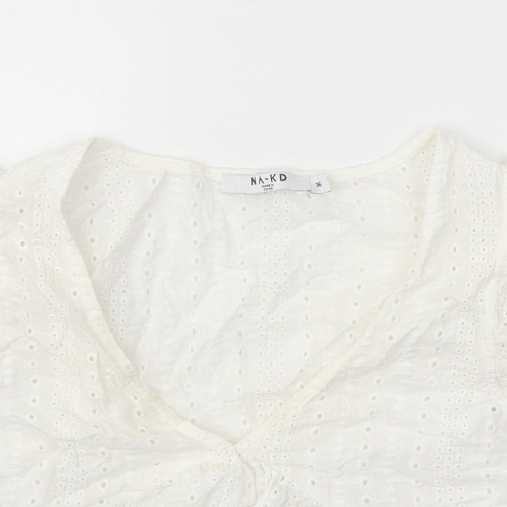 Nakd Womens White 100% Cotton Basic Blouse Size 8 V-Neck