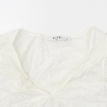 Nakd Womens White 100% Cotton Basic Blouse Size 8 V-Neck