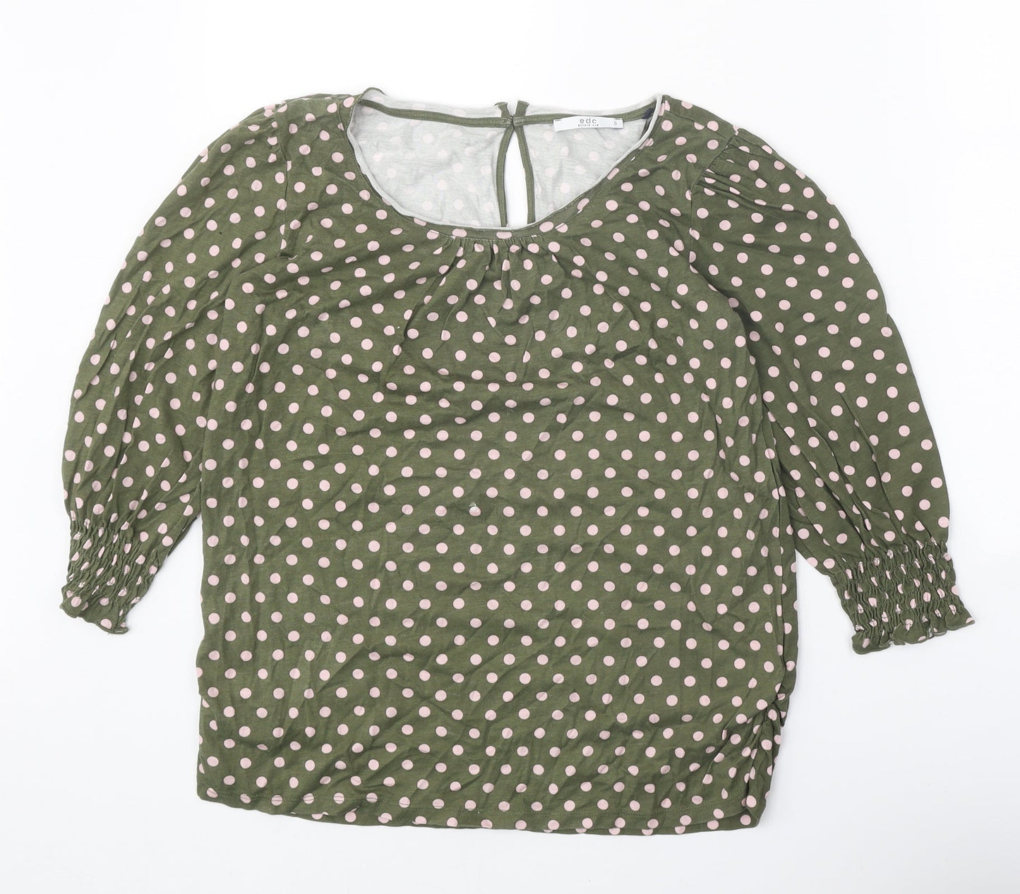 EDC Womens Green Polka Dot Cotton Basic Blouse Size S Scoop Neck