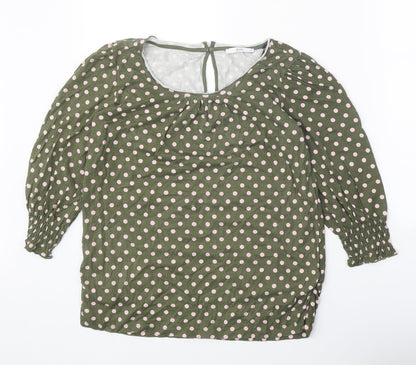 EDC Womens Green Polka Dot Cotton Basic Blouse Size S Scoop Neck