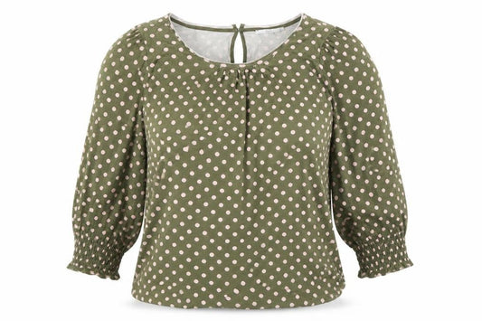 EDC Womens Green Polka Dot Cotton Basic Blouse Size S Scoop Neck