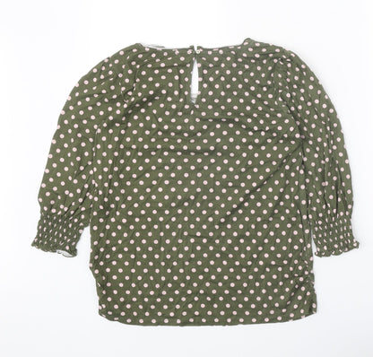 EDC Womens Green Polka Dot Cotton Basic Blouse Size S Scoop Neck