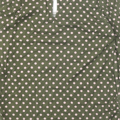 EDC Womens Green Polka Dot Cotton Basic Blouse Size S Scoop Neck