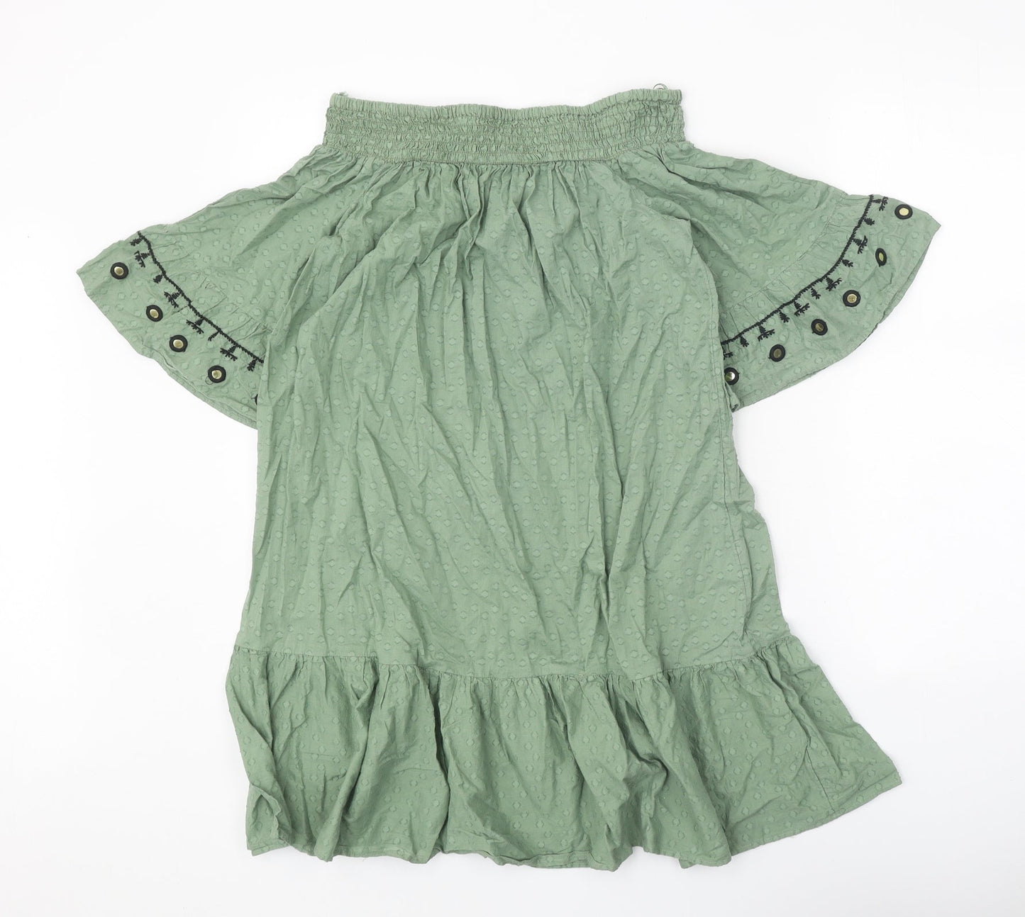 F&F Womens Green Geometric 100% Cotton Trapeze & Swing Size S Off the Shoulder Pullover