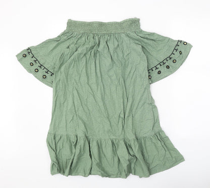 F&F Womens Green Geometric 100% Cotton Trapeze & Swing Size S Off the Shoulder Pullover