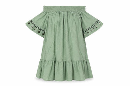 F&F Womens Green Geometric 100% Cotton Trapeze & Swing Size S Off the Shoulder Pullover