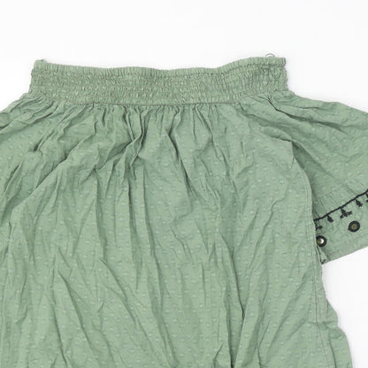 F&F Womens Green Geometric 100% Cotton Trapeze & Swing Size S Off the Shoulder Pullover