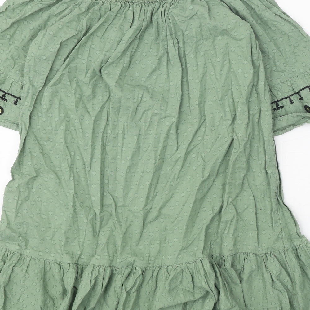 F&F Womens Green Geometric 100% Cotton Trapeze & Swing Size S Off the Shoulder Pullover