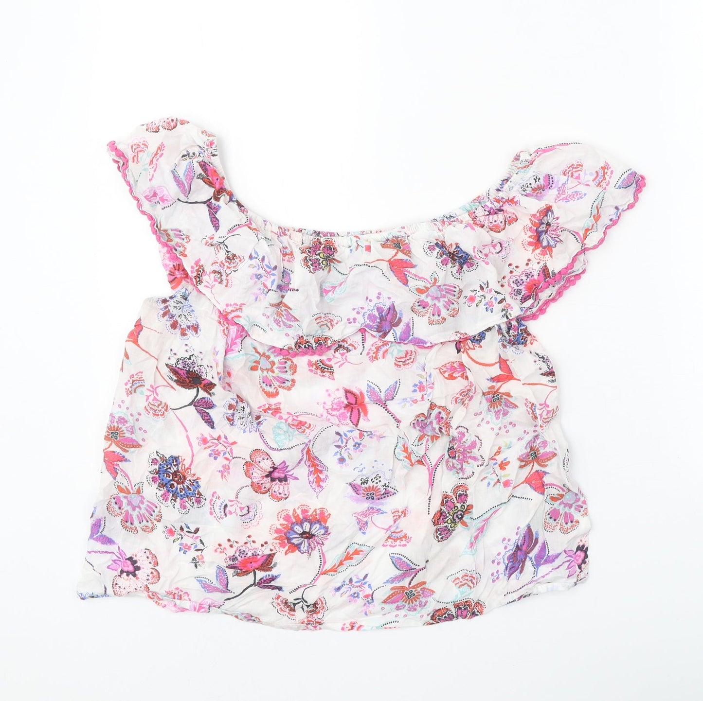 M&Co Womens White Geometric Viscose Basic Blouse Size 10 Off the Shoulder