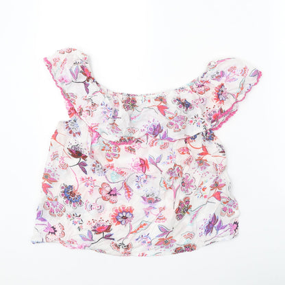 M&Co Womens White Geometric Viscose Basic Blouse Size 10 Off the Shoulder