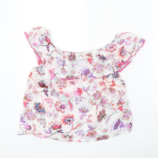 M&Co Womens White Geometric Viscose Basic Blouse Size 10 Off the Shoulder