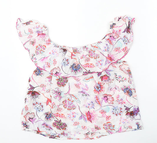 M&Co Womens White Geometric Viscose Basic Blouse Size 10 Off the Shoulder