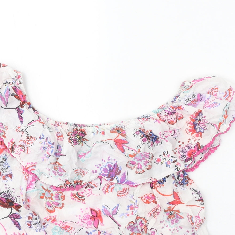 M&Co Womens White Geometric Viscose Basic Blouse Size 10 Off the Shoulder