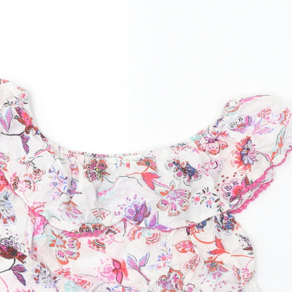 M&Co Womens White Geometric Viscose Basic Blouse Size 10 Off the Shoulder