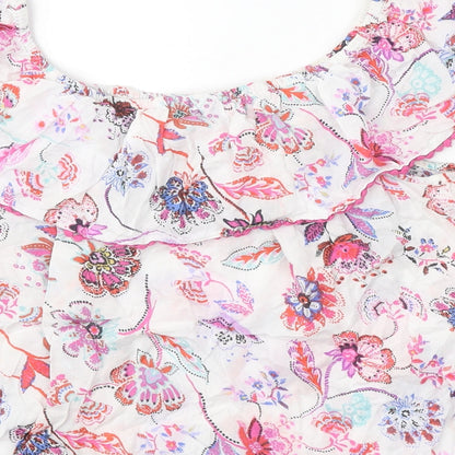 M&Co Womens White Geometric Viscose Basic Blouse Size 10 Off the Shoulder