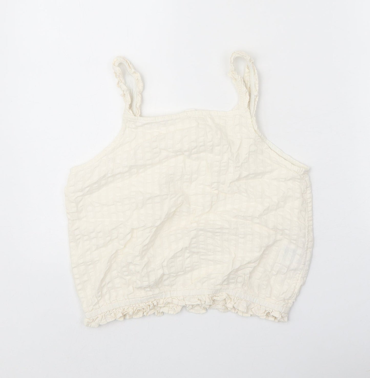 H&M Girls White 100% Cotton Cropped Tank Size 13 Years Square Neck Pullover