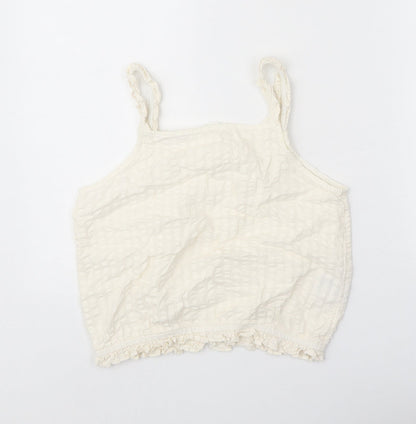 H&M Girls White 100% Cotton Cropped Tank Size 13 Years Square Neck Pullover