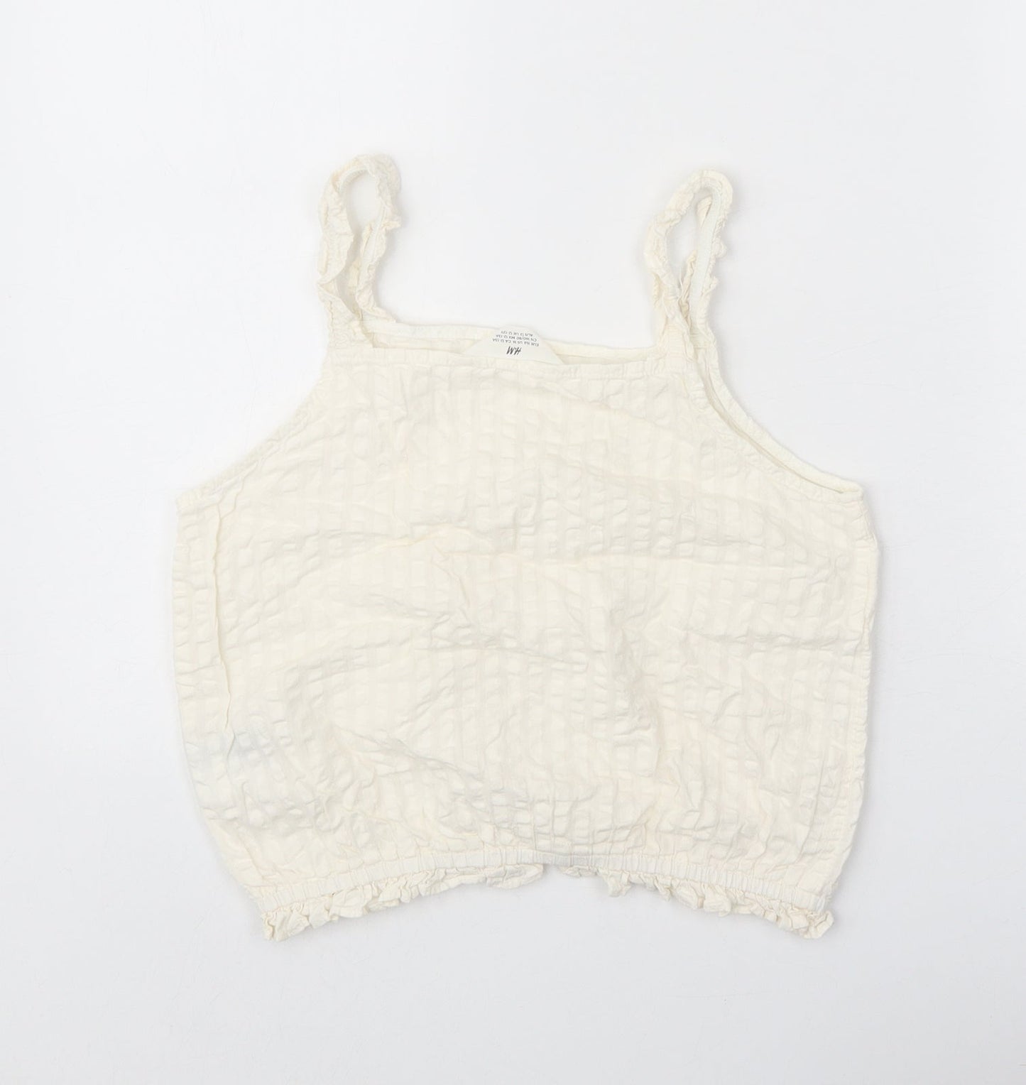 H&M Girls White 100% Cotton Cropped Tank Size 13 Years Square Neck Pullover