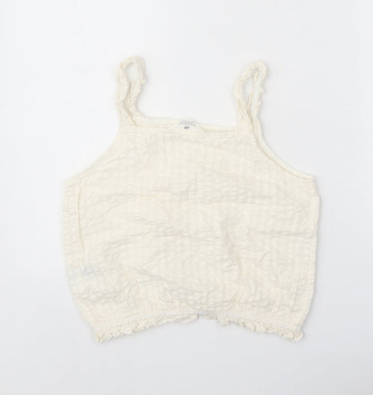 H&M Girls White 100% Cotton Cropped Tank Size 13 Years Square Neck Pullover