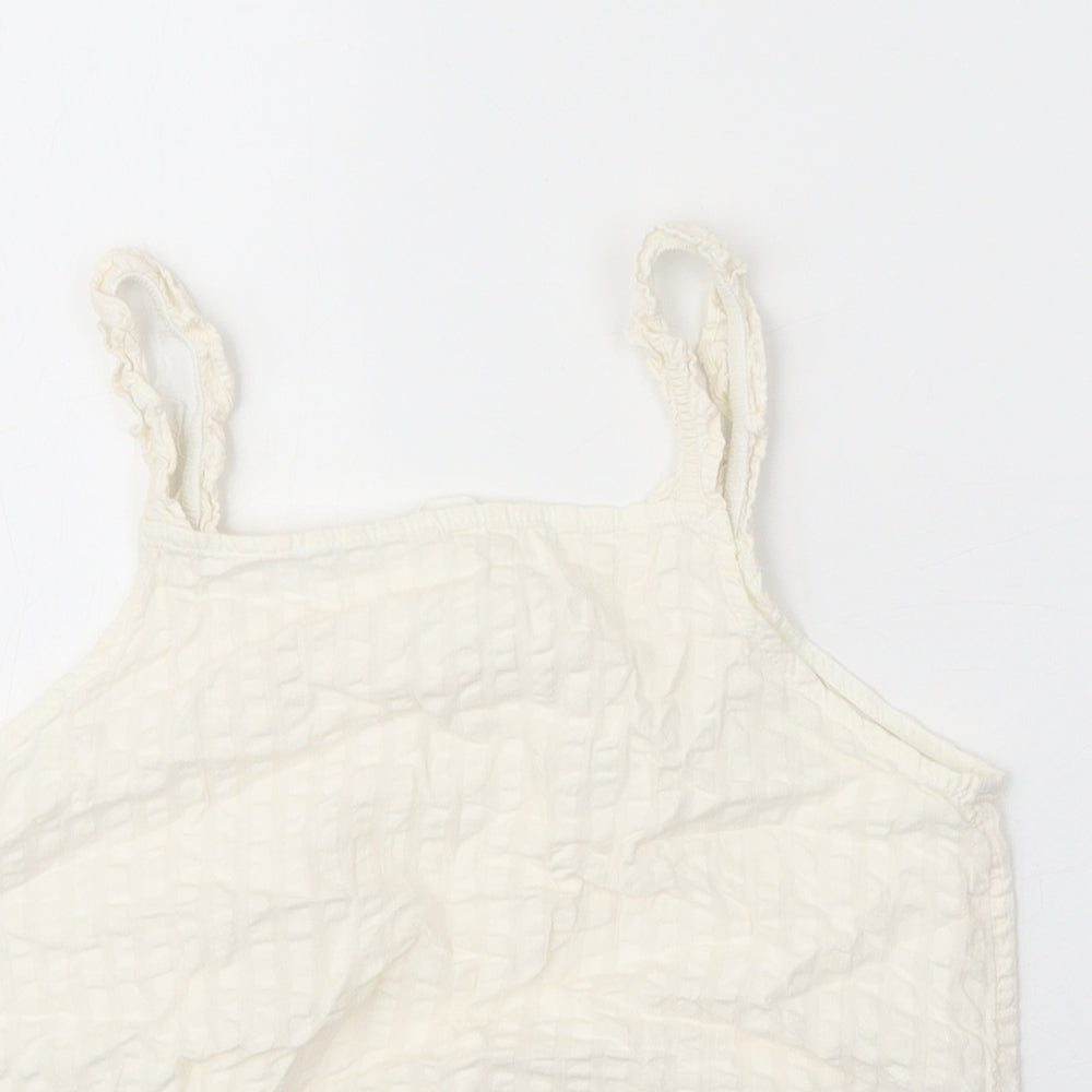 H&M Girls White 100% Cotton Cropped Tank Size 13 Years Square Neck Pullover