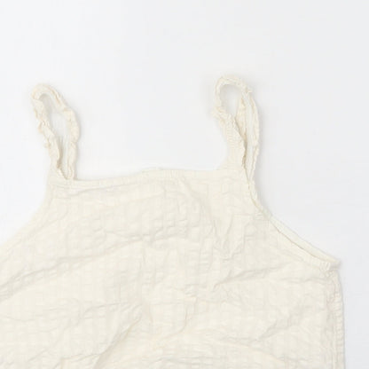 H&M Girls White 100% Cotton Cropped Tank Size 13 Years Square Neck Pullover