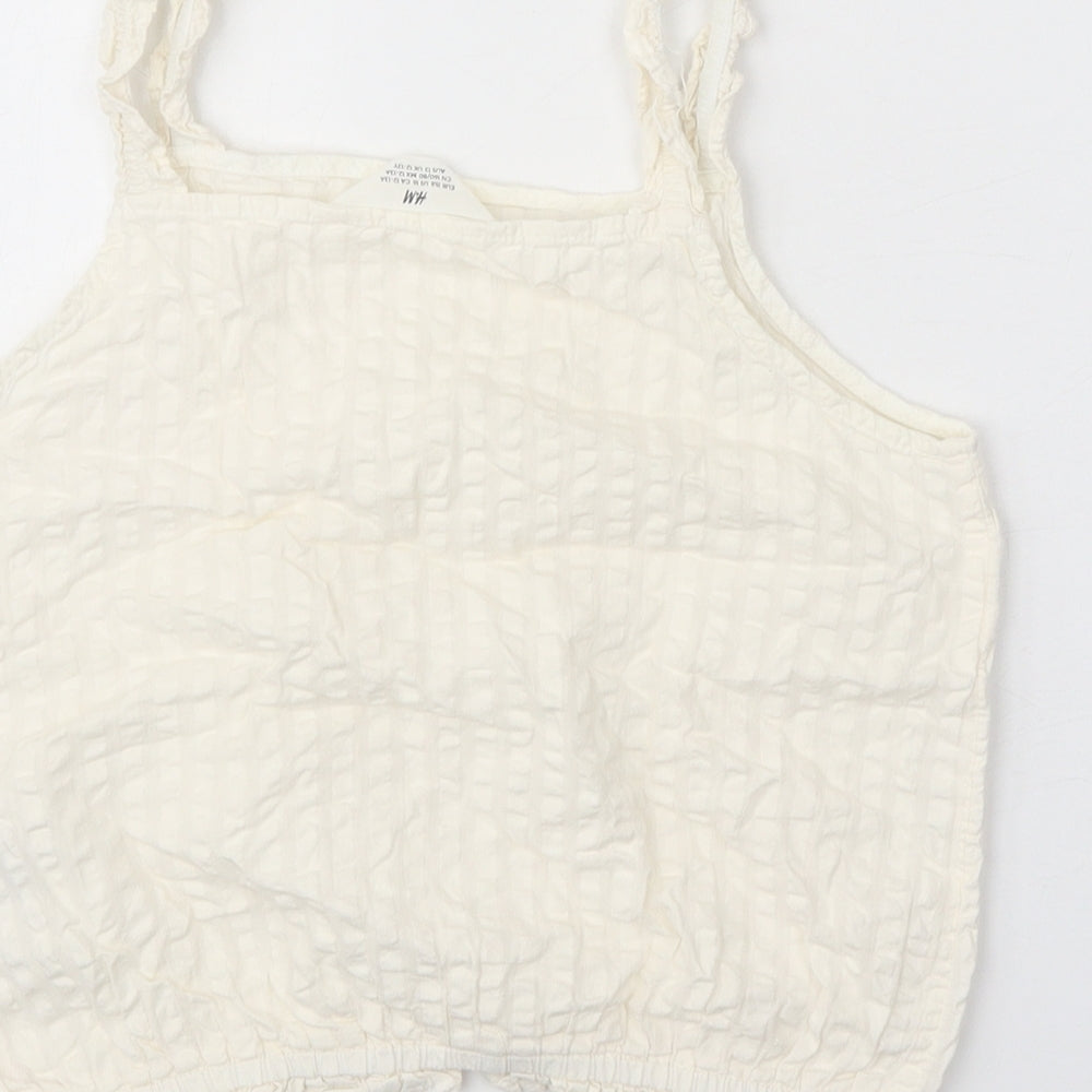 H&M Girls White 100% Cotton Cropped Tank Size 13 Years Square Neck Pullover