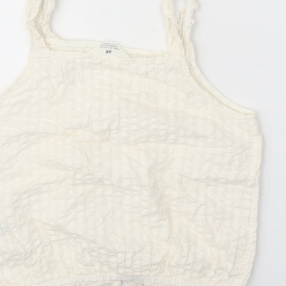 H&M Girls White 100% Cotton Cropped Tank Size 13 Years Square Neck Pullover
