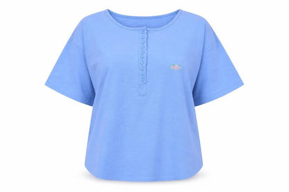 Monique Womens Blue Polyester Basic Blouse One Size Round Neck