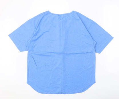 Monique Womens Blue Polyester Basic Blouse One Size Round Neck