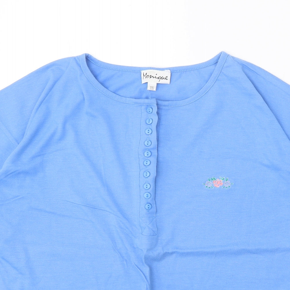 Monique Womens Blue Polyester Basic Blouse One Size Round Neck