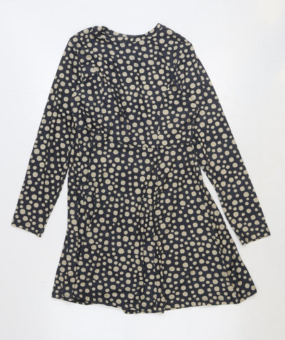 Primark Womens Black Polka Dot Polyester Trapeze & Swing Size 10 Round Neck Pullover