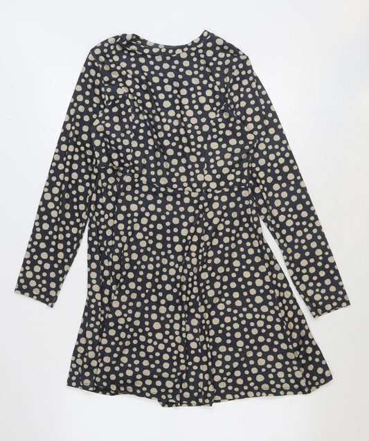 Primark Womens Black Polka Dot Polyester Trapeze & Swing Size 10 Round Neck Pullover