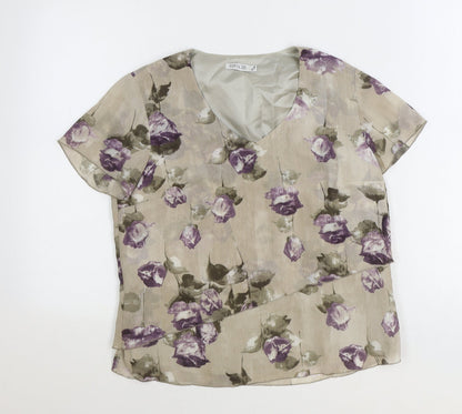 Womens UK Size 10 Gold Grey Basic T-Shirt