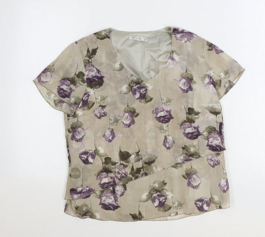 Womens UK Size 10 Gold Grey Basic T-Shirt